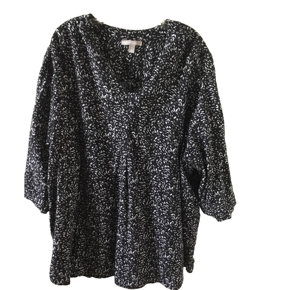 Woman Within 3/4 Sleeve Flowy Tunic Blouse Top Black & White size 3X